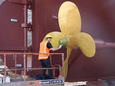 Propspeed being applied to New Zealand steam ship propellers